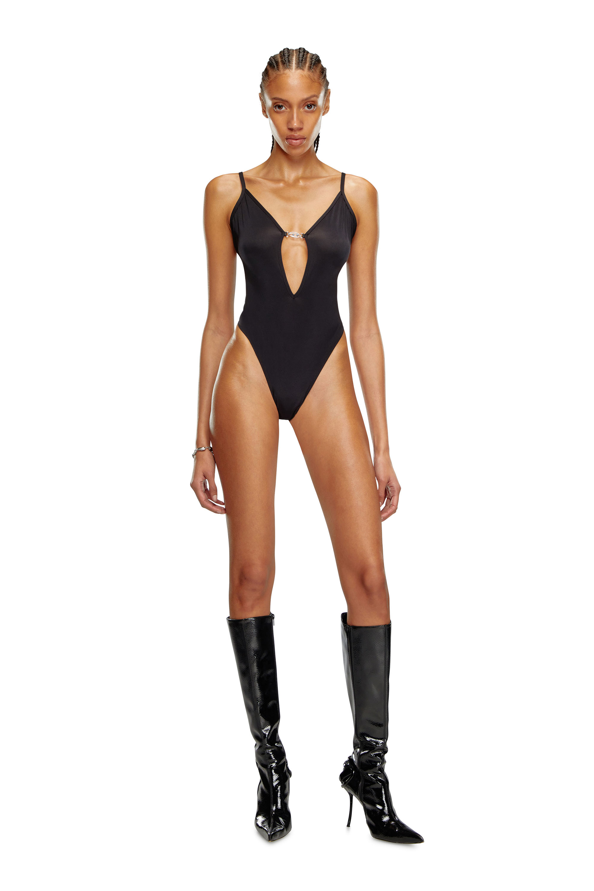 Diesel - UFBY-OVAL-D-BODYSUIT, Damen Body aus Mikrofaser mit Oval D-Plakette in Schwarz - 2