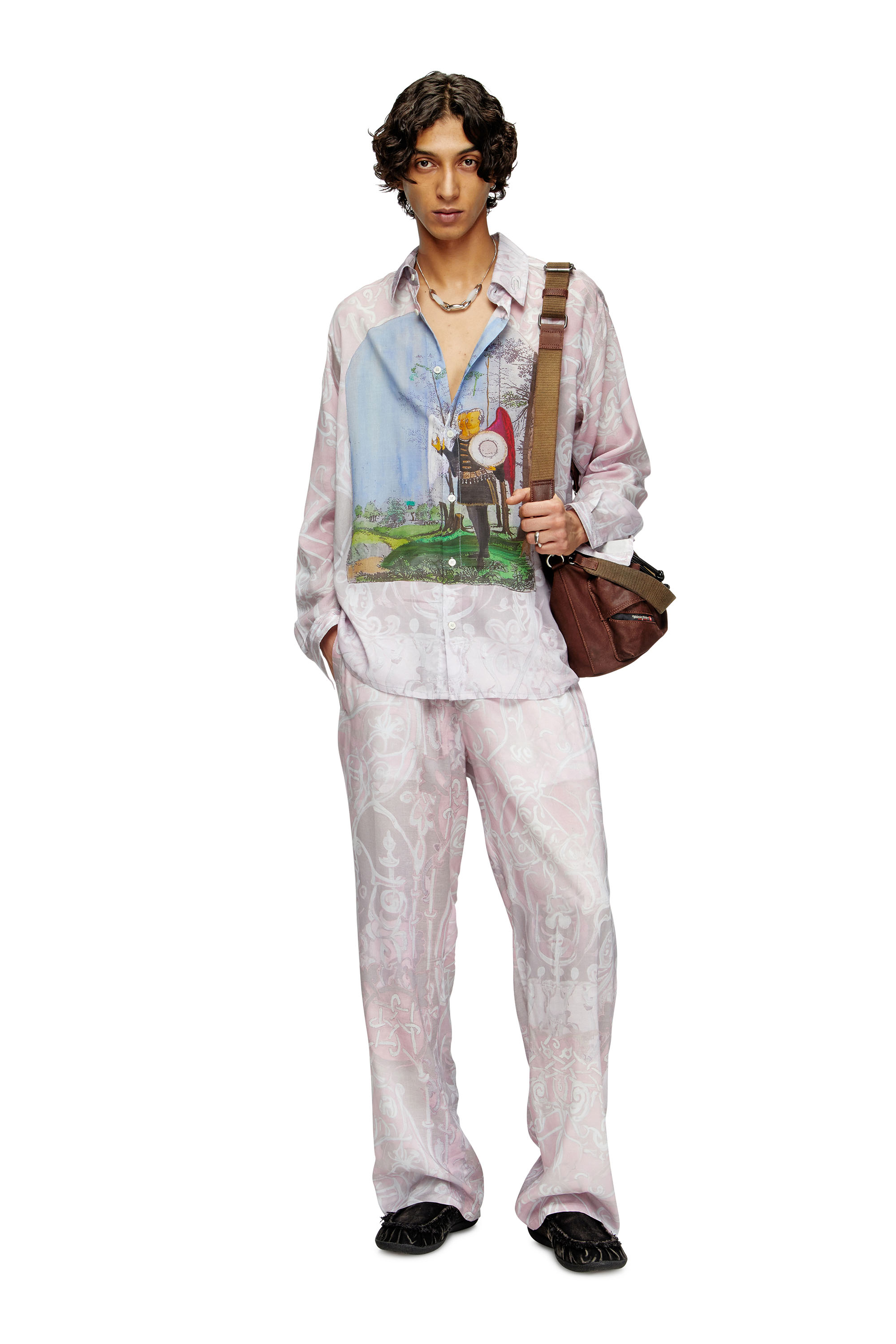 Diesel - P-THECK-A-AJFW, Unisex Trackhose mit mittelalterlichem Print in Rosa - 3