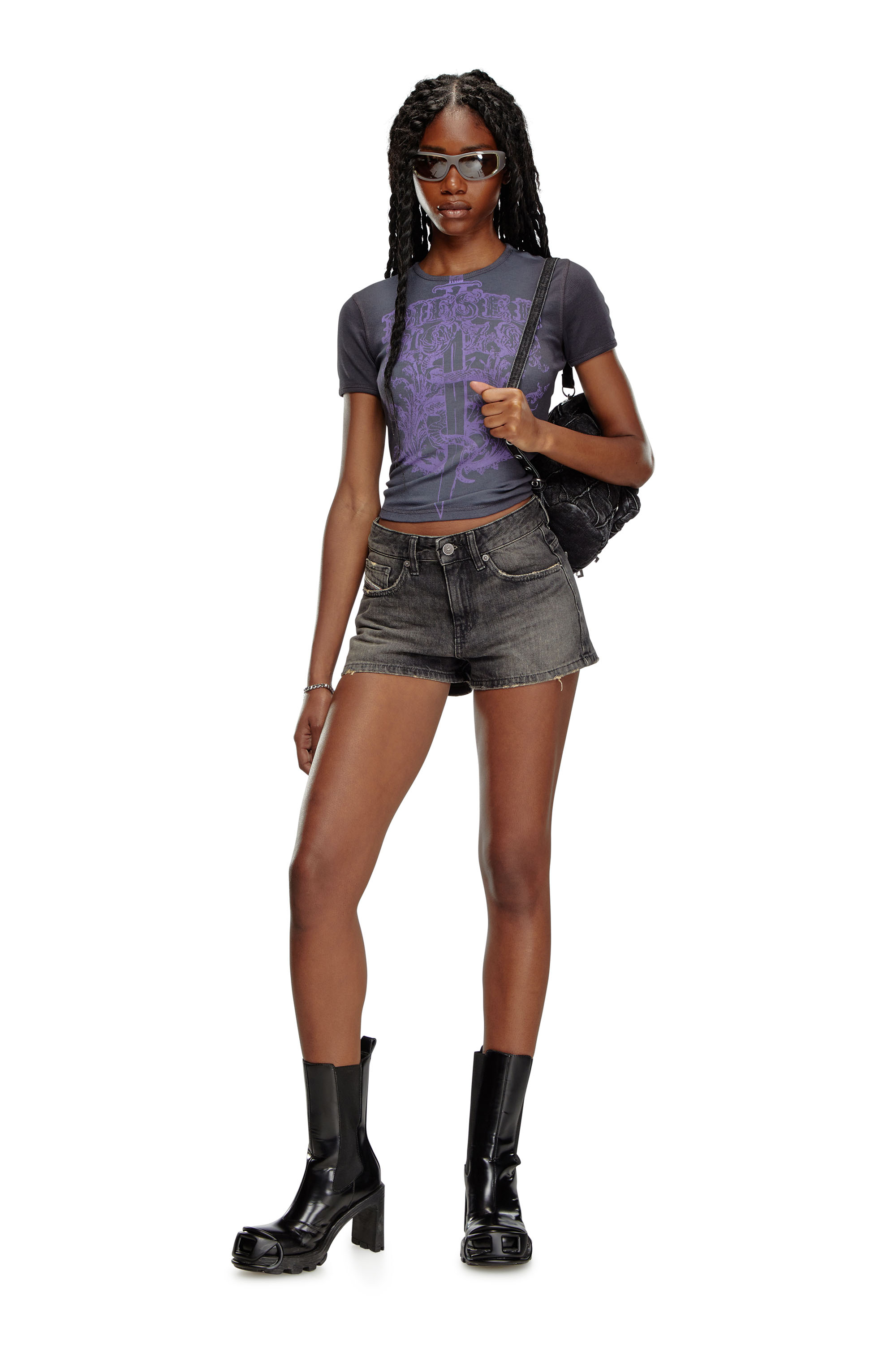 Diesel - DE-YUBA, Damen Shorts aus Denim in Schwarz/Dunkelgrau - 2