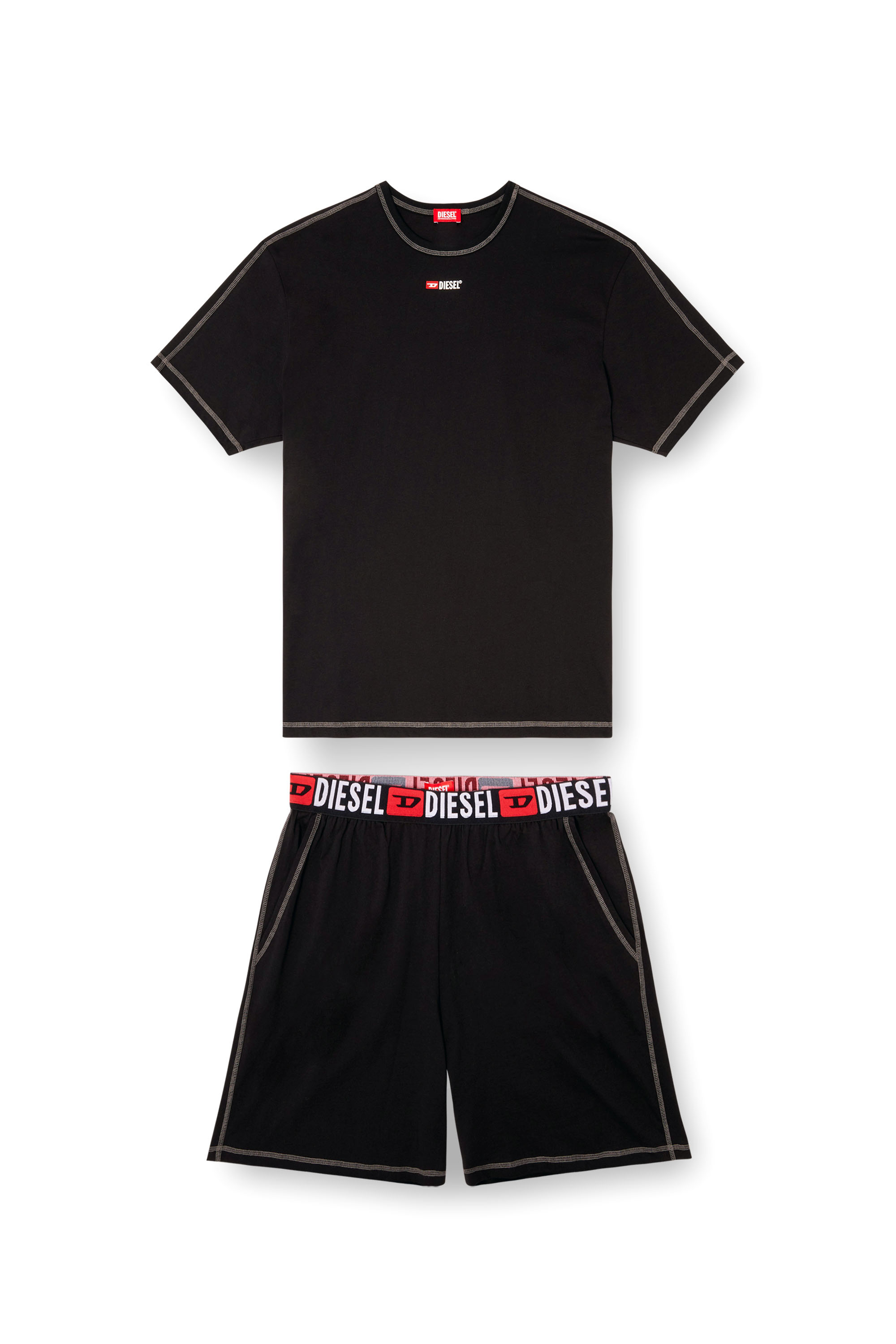 Diesel - SET-ADAM-D-CORE, Herren Kurze Pyjamas aus Baumwolljersey in Schwarz - 4